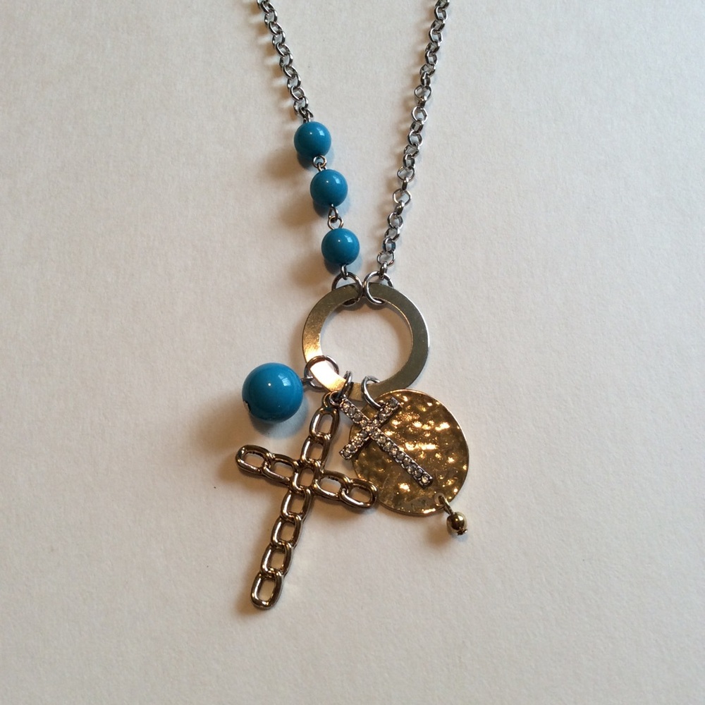 Cross Pendant Turquoise Beaded Necklace